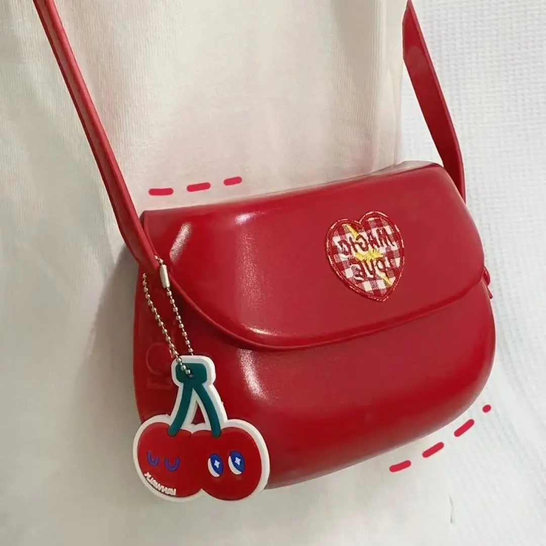 

Cute Red Cherries Vintage Embroidery Pu Leather High Capacity Saddle Bag Messenger Bag Storage Bag Women Bag Purse Shoulder Bag