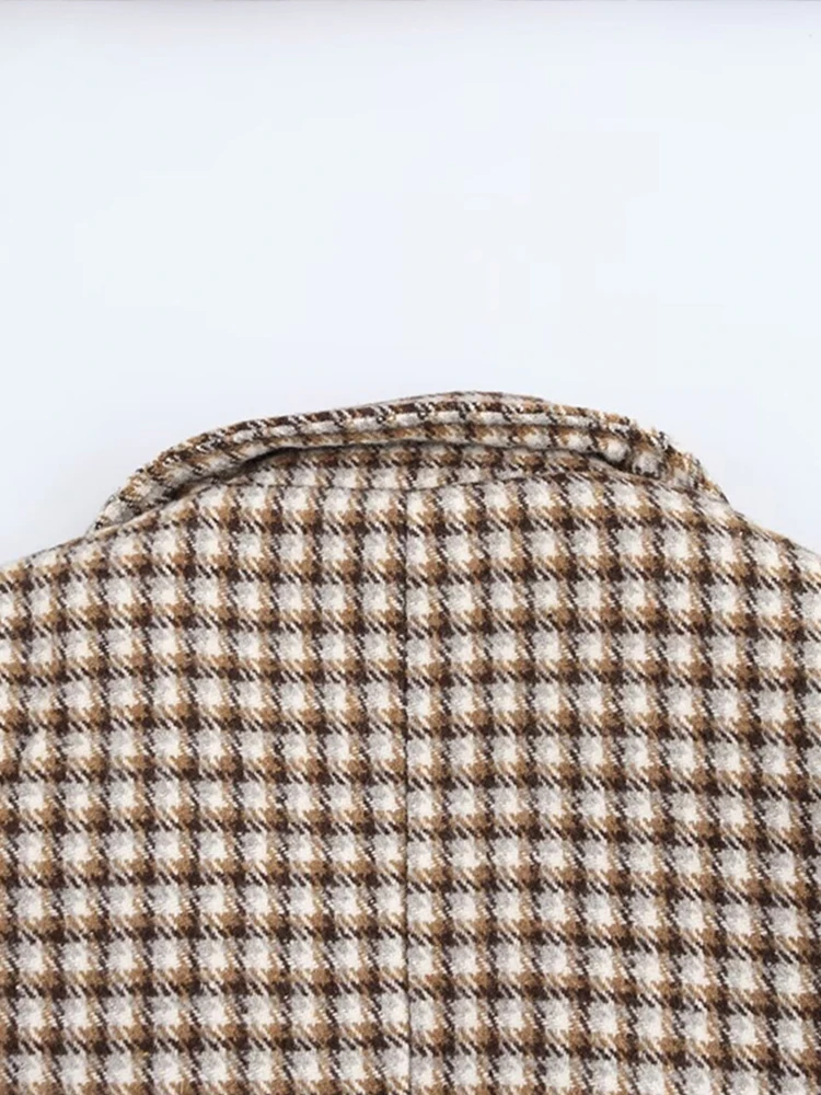 Шерстяные пальто в клетку с отложным воротником стиле ретро женские элегантные