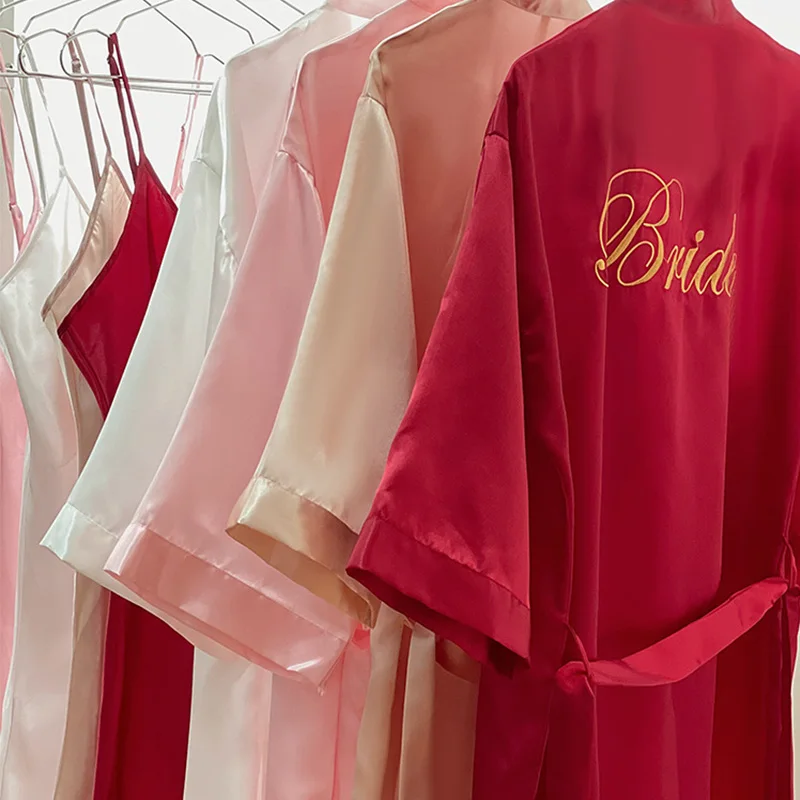Wedding Kimono Satin Silk Robe Women Maid Of Honor Bridesmaid Bride Team Bathrobe Sleepwear Mariage Peignoir Femme Hen Party