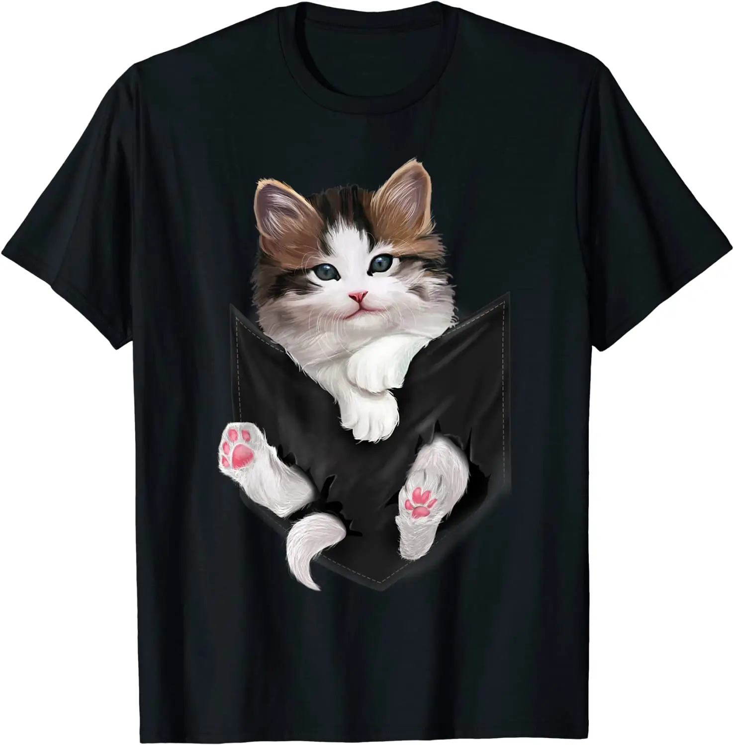 

Cute White Kitty in Pocket T-Shirt Cats Tee Shirt Gifts