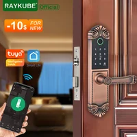 RAYKUBE E2 Tuya Wifi Smart door lock Villa European Retro Style Red Bronze Fingerprint Door Lock With IC Card / Password / Key
