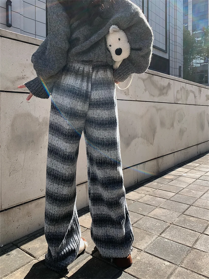 Женские уличные брюки PLAMTEE в полоску с широкими штанинами новинка 2024 плюшевые