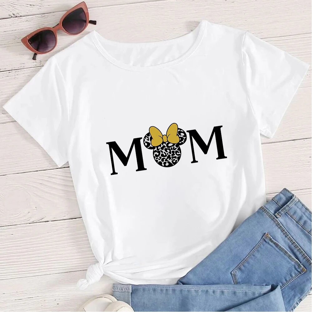

Disney Mom Minnie Print T Shirt Women 2023 New Mother's Day Clothes Summer Casual Travel Female Tops Basic White Tshirt Dropship