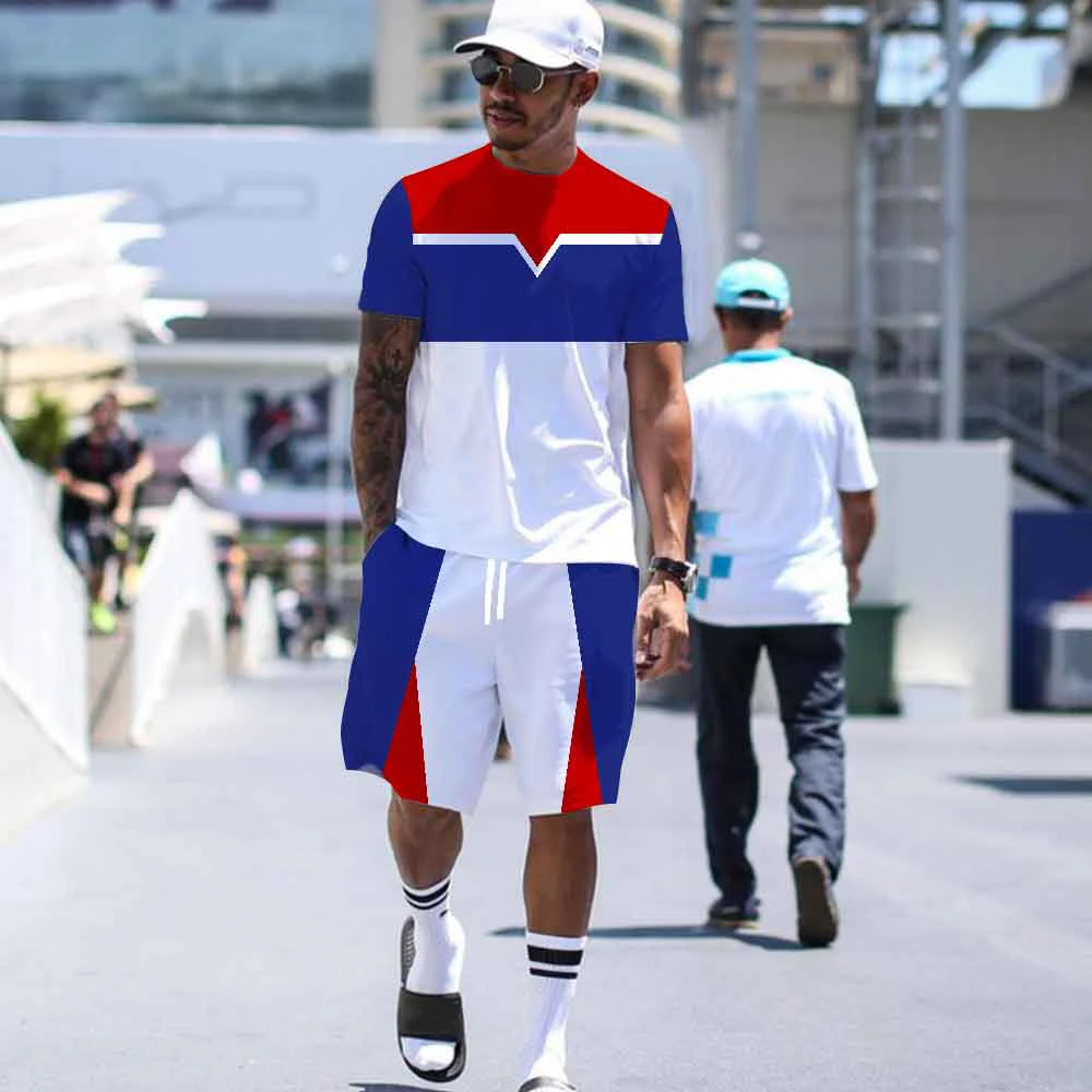 Tracksuit Man T Shirt Shorts Sets Splice Color Fashion Men's Clothing Streetwear Summer Casual Trend Short Sleeve 2 Piece Suits