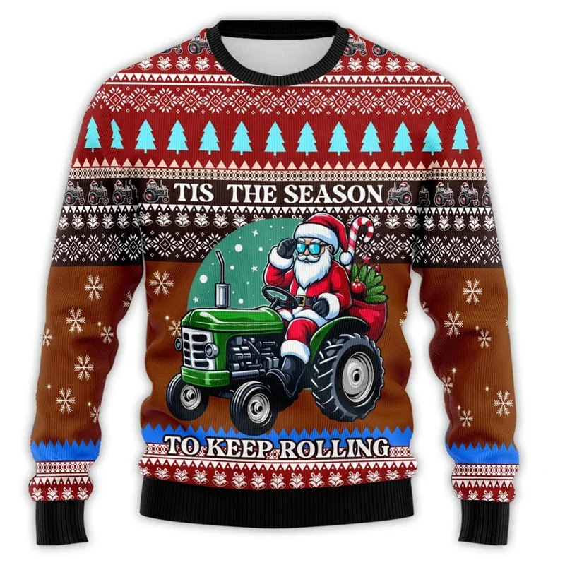 Фермерский трактор Санта-Клаус графические толстовки повседневный мужской