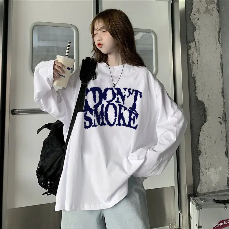 

Alphabet Print Vintage Long Sleeve T-shirt Women's 2022 New Loose Lazy Style Loose Street T-shirt Women's Top Women's Wear