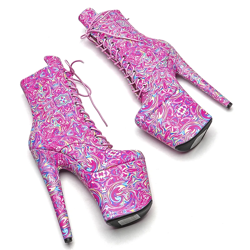 Leecabe 20CM/8Inch  Genuine Leather  Women's Platform disco party High Heels Pole Dance boot