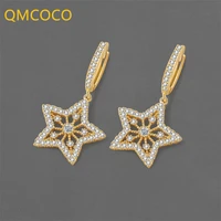 qmcoco silver color personality design zircon hollow star shape earrings women simple exquisite party jewelry daily accessories