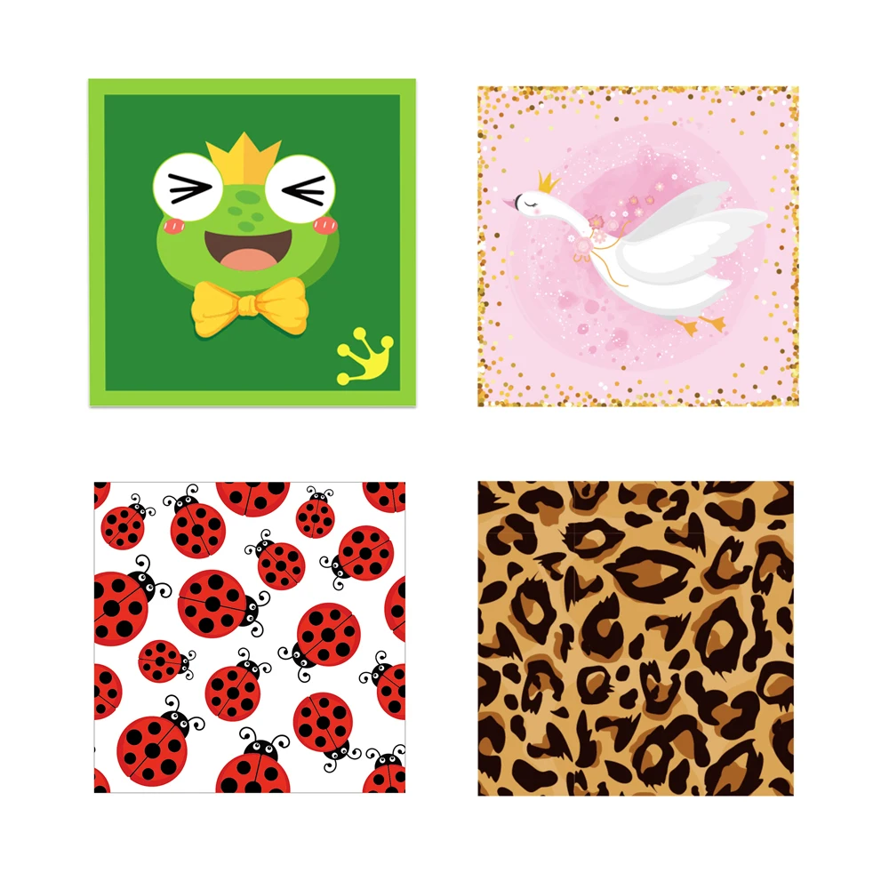 

20pcs/set Cartoon Spring Ladybug Frog Swan Leopard Birthday Party Disposable Paper Napkins Tissues Baby Shower Party Tableware
