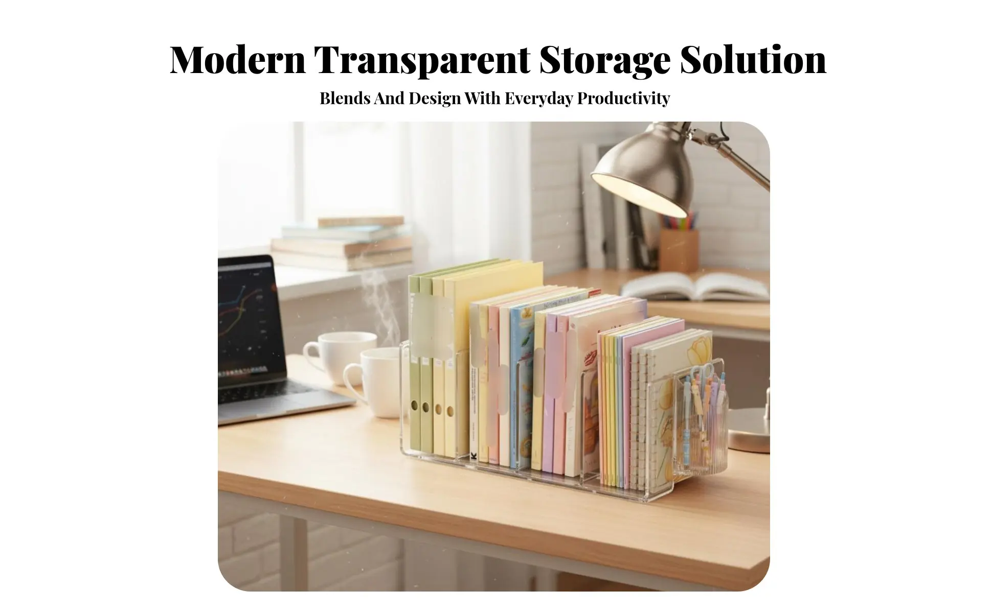 Clear Book Organizer Multi-Compartment 4-Section Transparent Rack Minimalist Design appearanceSaving for Teens, Desk, Study Room