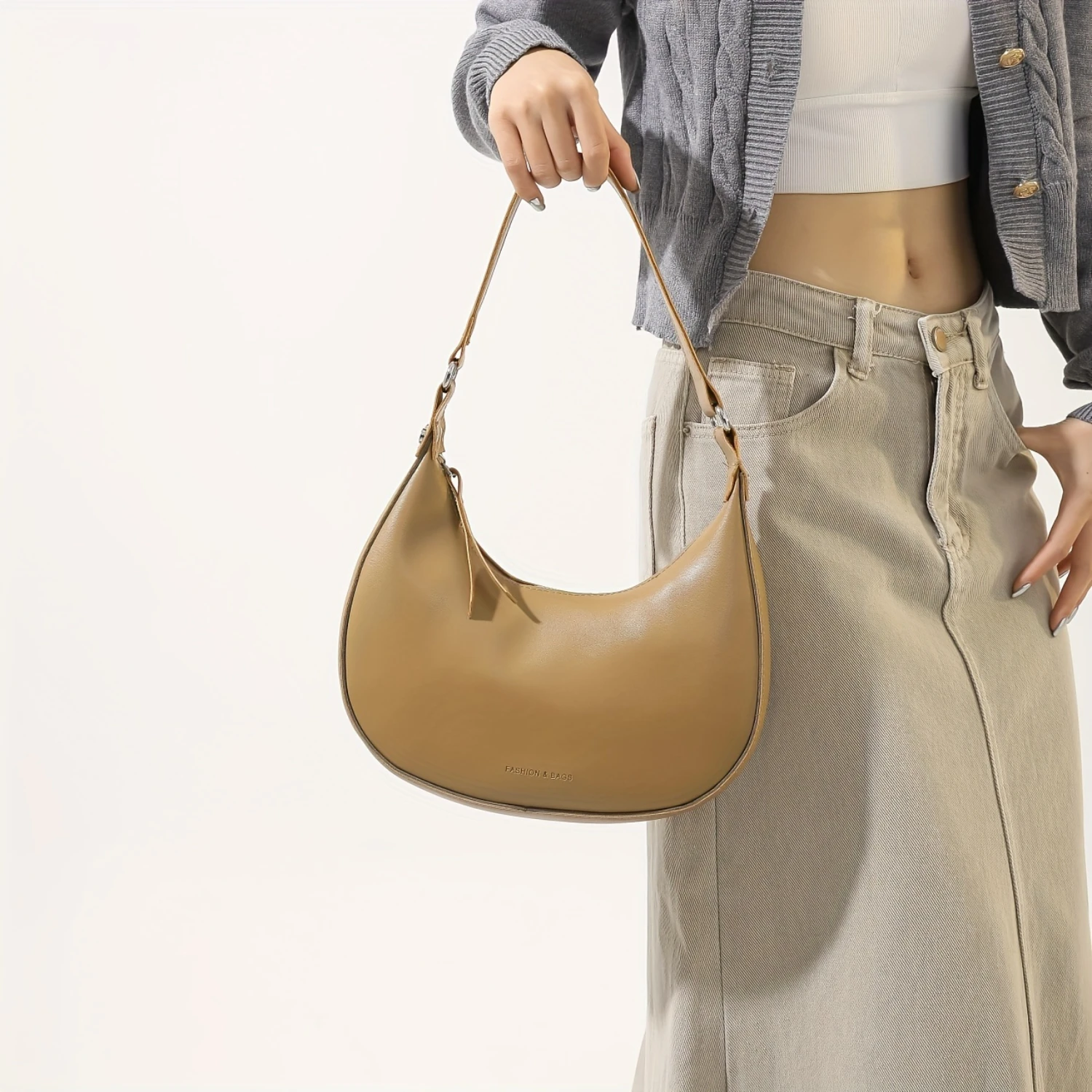 Сумка Хобо Женская однотонная универсальная сумка-полумесяц для подмышек