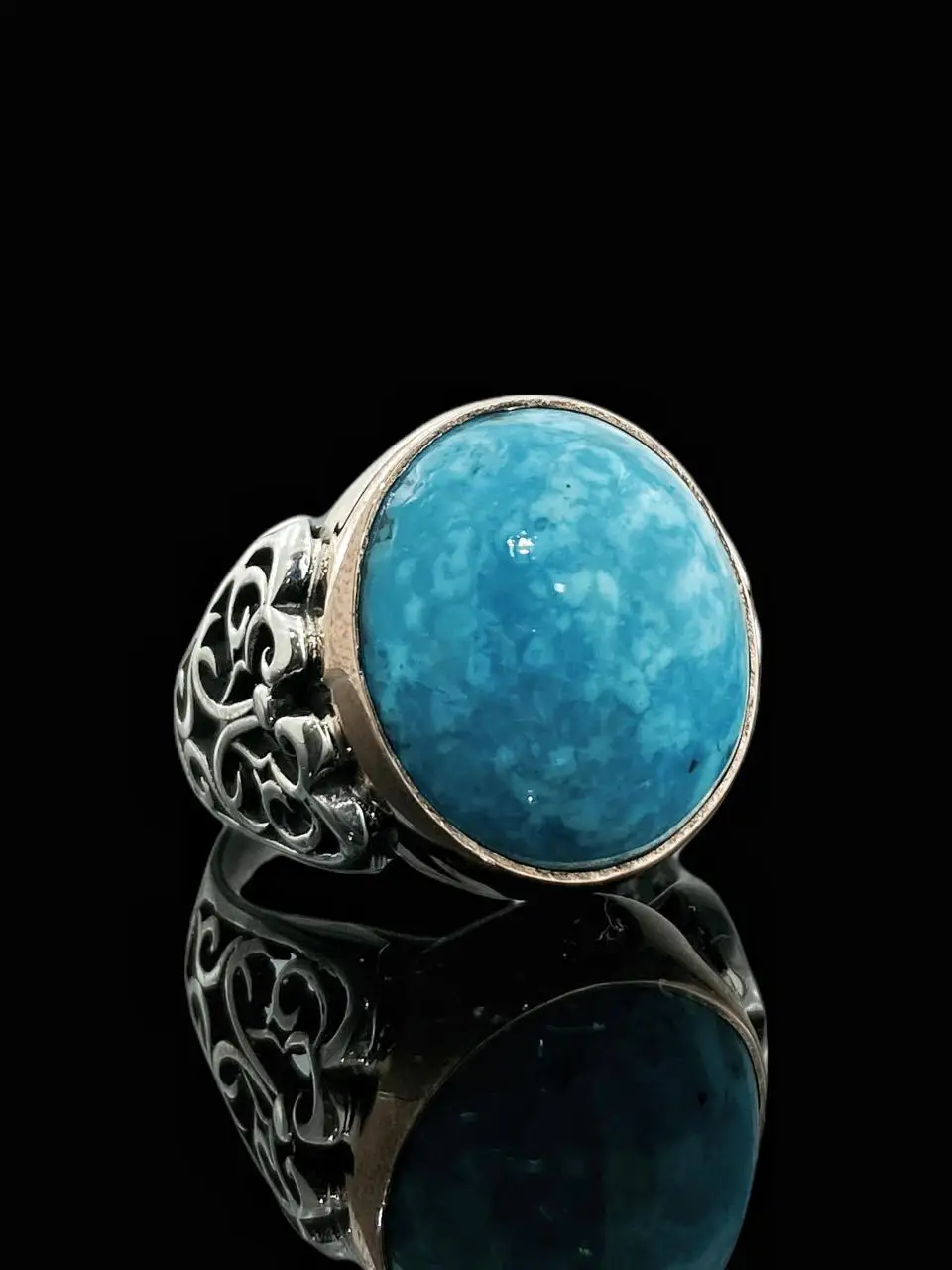 

Natural Turquoise Turquoise Stone Hand Production 925 Silver Men 'S Ring