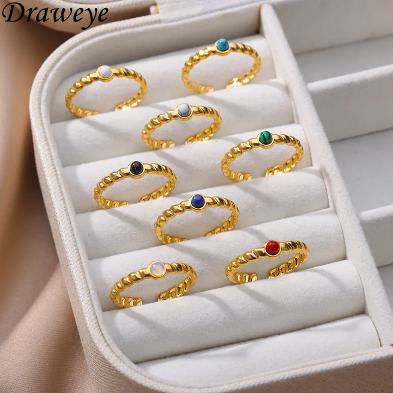 

Draweye Stainless Steel Rings for Women Evil Eye Vintage Geoemtric Zircon Jewelry Korean Fashion Cuff Anillos Mujer Vintage