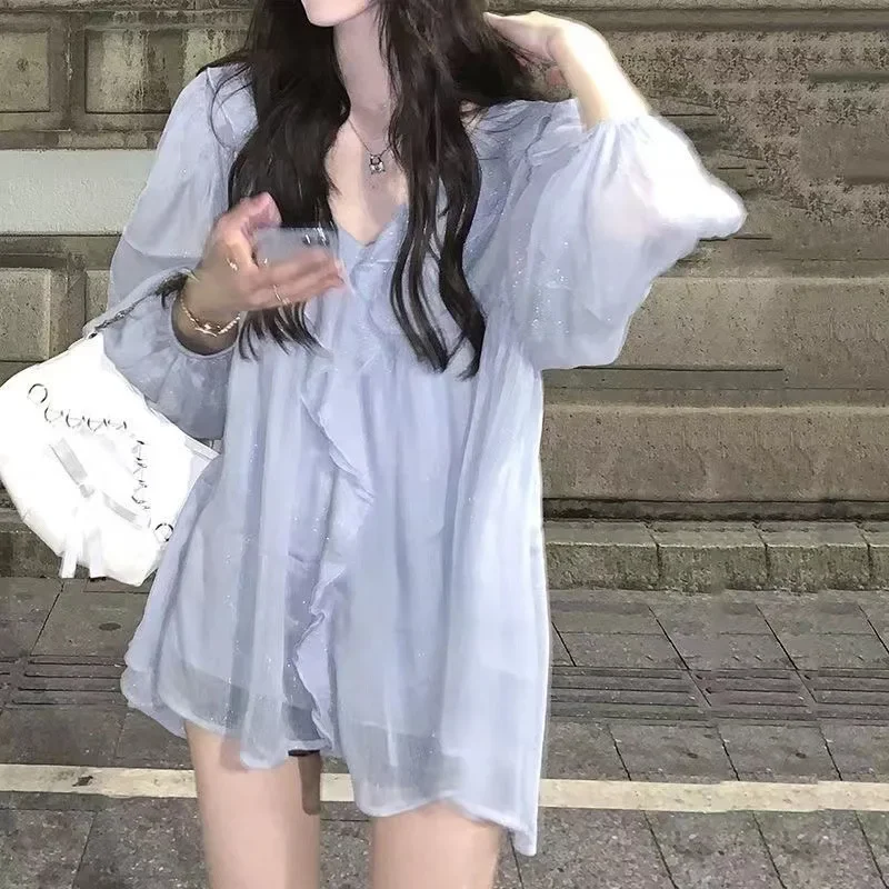 Новое поступление шифоновая блузка Moon с оборками женская рубашка длинным