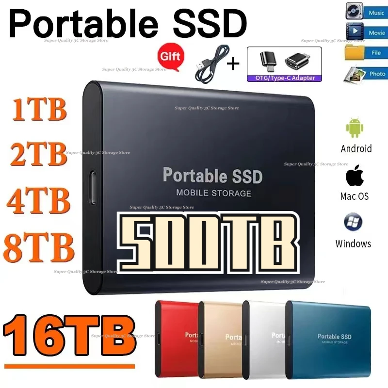 

1TB Portable SSD High-speed Mobile Solid State Drive 500GB SSD Hard Drives Disk USB 3.1 2TB External Storage Decives for Laptops