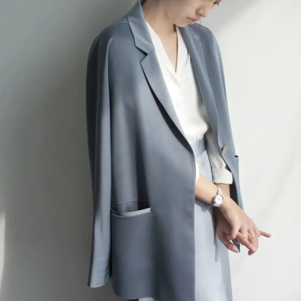Blue Women Blazer 2023 New Elegant Lace Spring Blazers Lady Office Suit Jackets Coat Tops