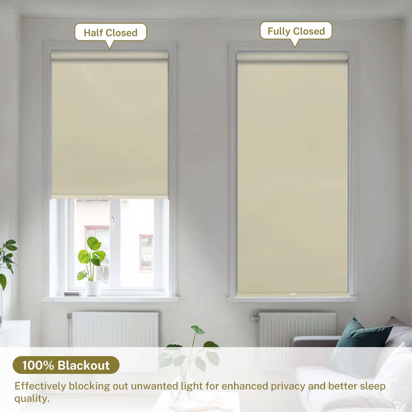 Беспроводные рулонные шторы Moonice 100% затемняющие изоляционные водонепроницаемые