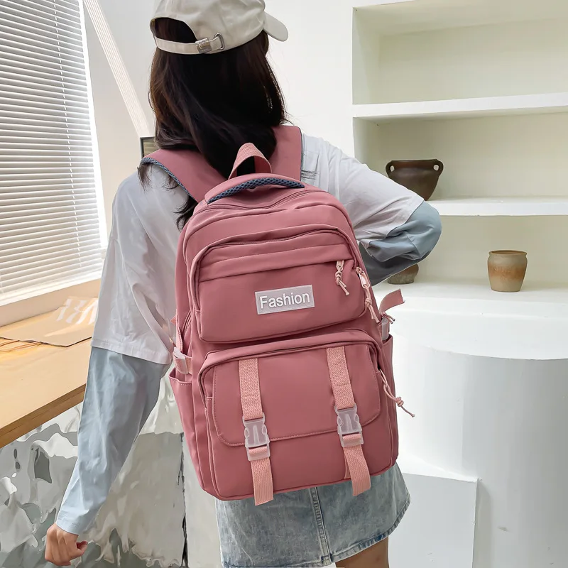 

Women's Backpack Solid Color Female Multi-pocket Casual Woman Travel Bag High Quality Schoolbag for Teenage Girl Book Knapsack
