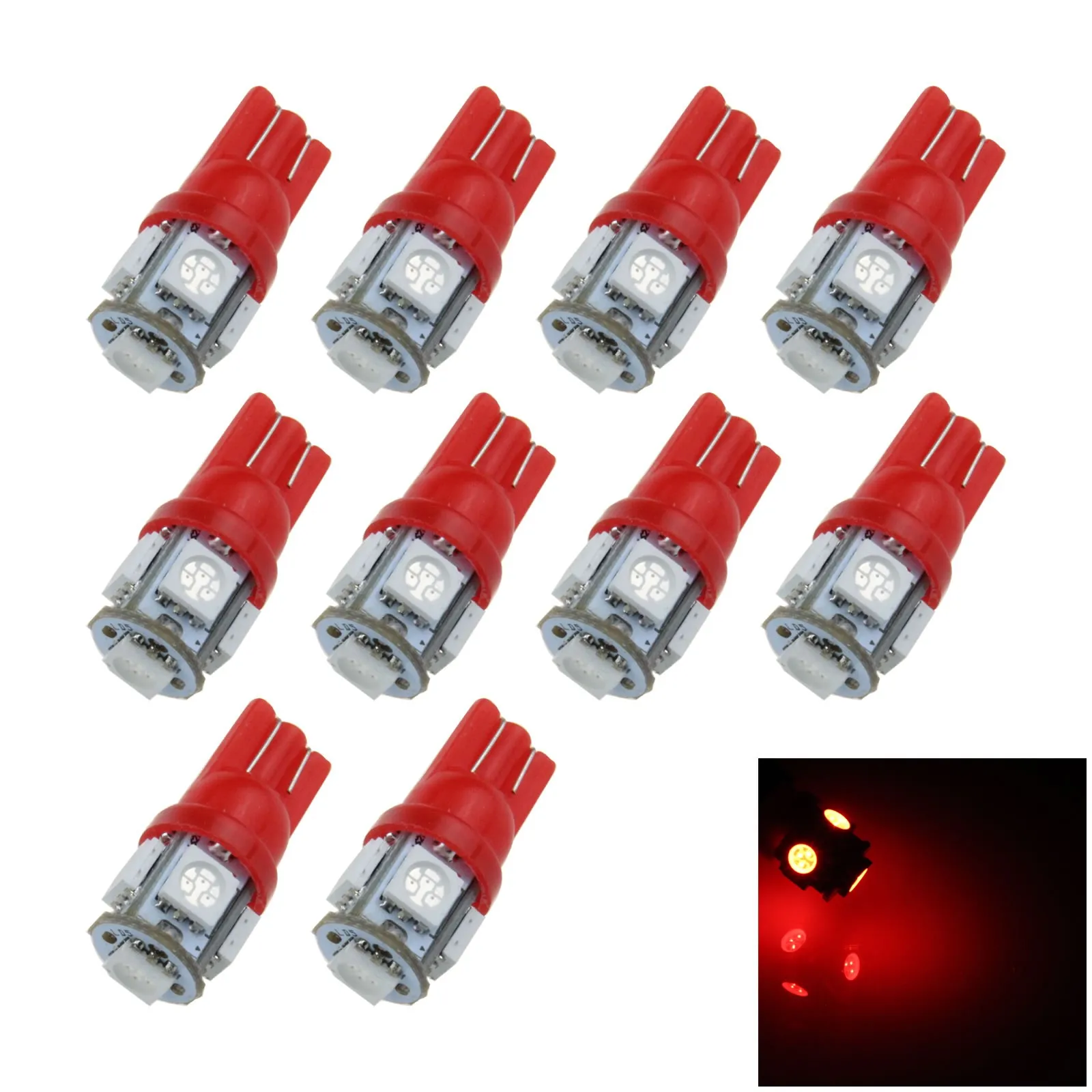 10x красная автомобильная лампа T10 W5W интерьерная фотоэлемент 5 излучатели 5050 SMD 147