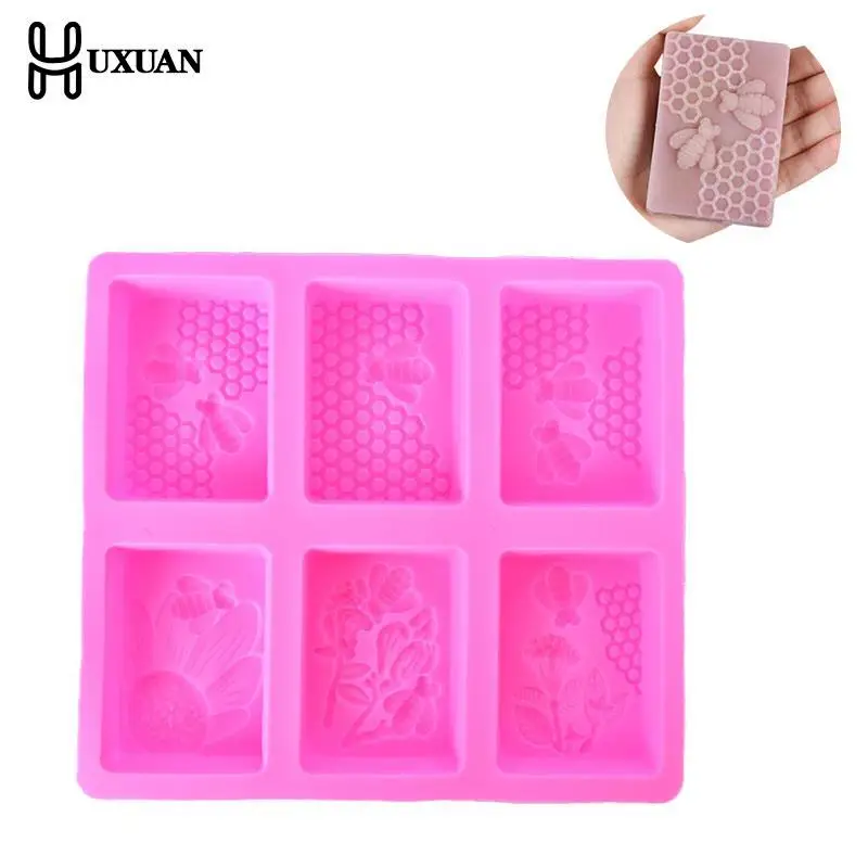 

1pc Honey Bee Silicone Soap Mold Diy Handmade Craft 3D Soap Mold Silicone Rectangular 6 Forms Soap Molds For Soap Making