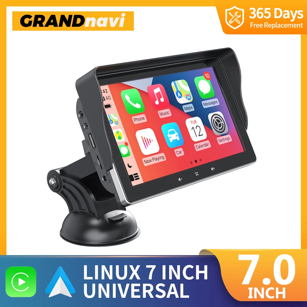 GRNADnavi 7 Inch Touch Screen Car Portable Wireless Apple CarPlay Tablet Android Stereo Multimedia Bluetooth Navigation