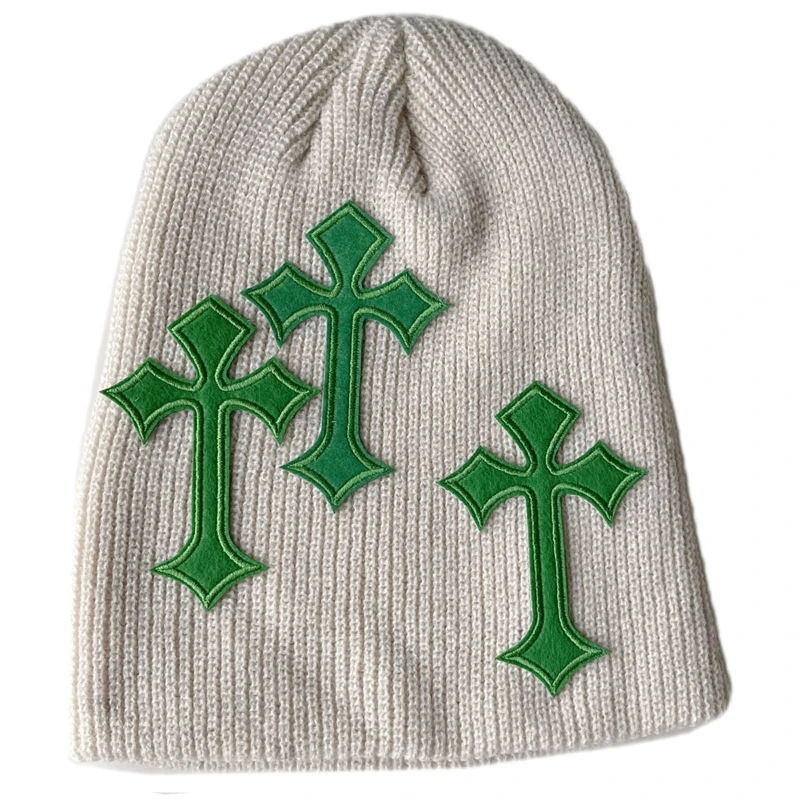 

Вязаная шапка в стиле панк для украшения крестом, дышащая Весенняя вязаная шапка в виде клеенок, подарки на день рождения для беременных женщин, подростков
