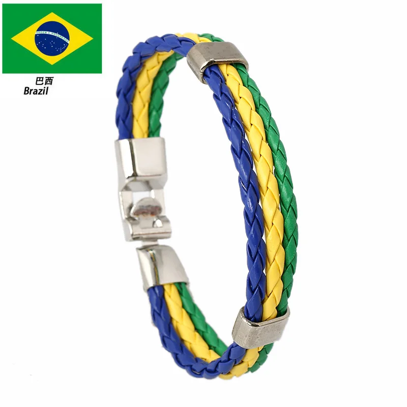 

2022 World Football Match Woven National Flag Color Leather Bracelet PU Imitation Leather Bracelet World Cup Country Bracelet