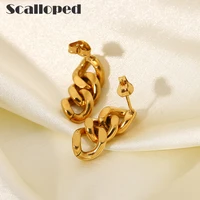 scalloped simple stainless steel chain drop earrings for women 18k gold plated fashion brand party jewelry ear accessories
