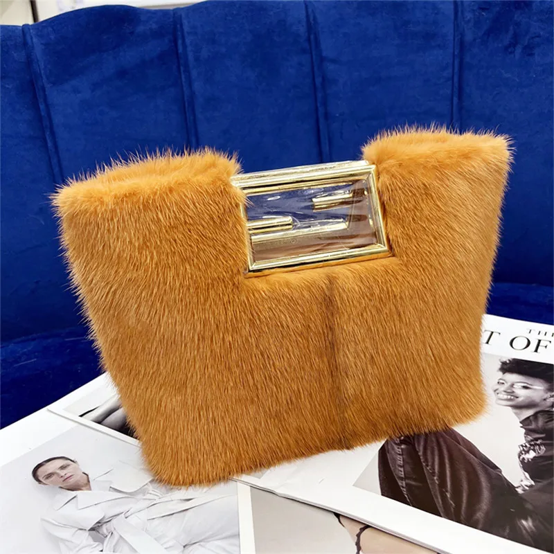 Fashion High-end New Women's Bags High-end Imported Mink Fur Bags Literary Shoulder Bags Messenger Bags Trendy Texture Handbags
