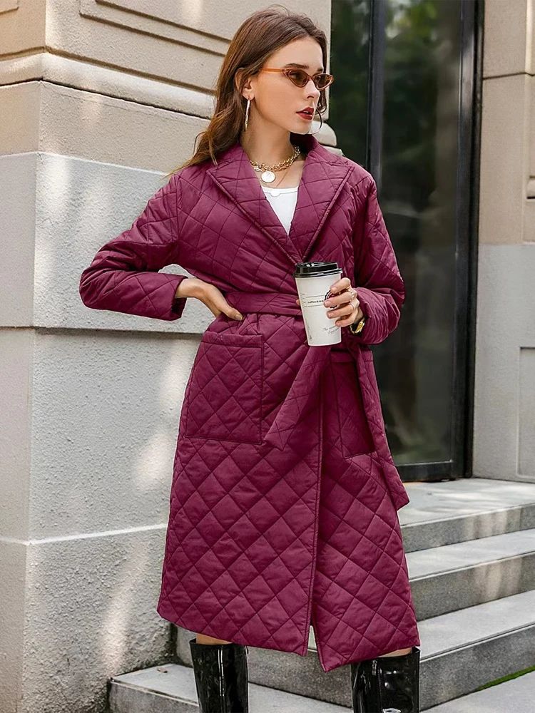 GOPLUS Cotton-Liner Long Jacket Tops Women Autumn Winter Belted Thick Padded Parkas Female Casual Quilted Coats 2022 Overcoat
