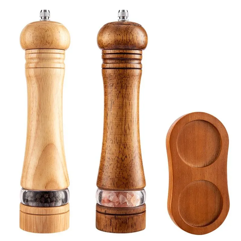 

8-inch Manual Pepper Grinder Wooden Salt Pepper Mill Acrylic Ceramic Core Freshly Ground Pepper Seasoning Grinding Milling