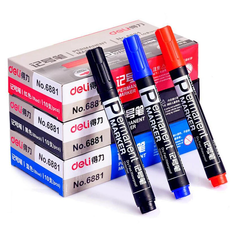 

Deli 6881 Marker Pen Oil Art Markers for Whiteboard Highlighter Stationery School Supplies Office 3 Colors 1.5mm Permanent Paper