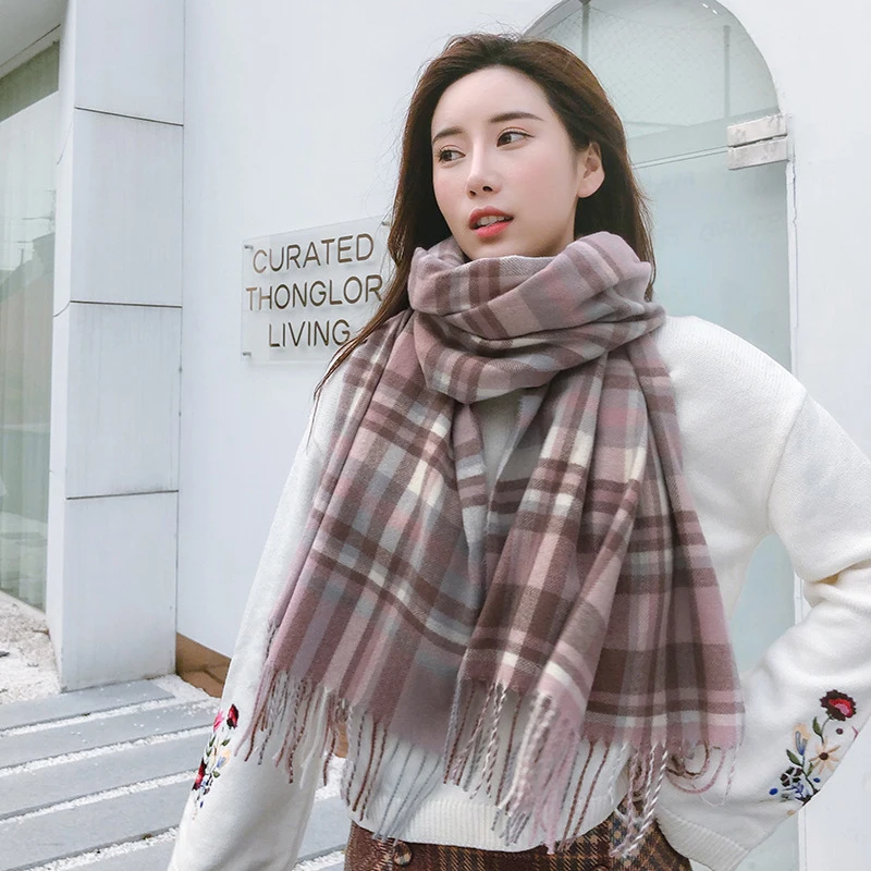 GOPLUS Women's Knitted Scarves Winter Korean Style Warm Casal Plaid Womans Bufandas Invierno Mujer |