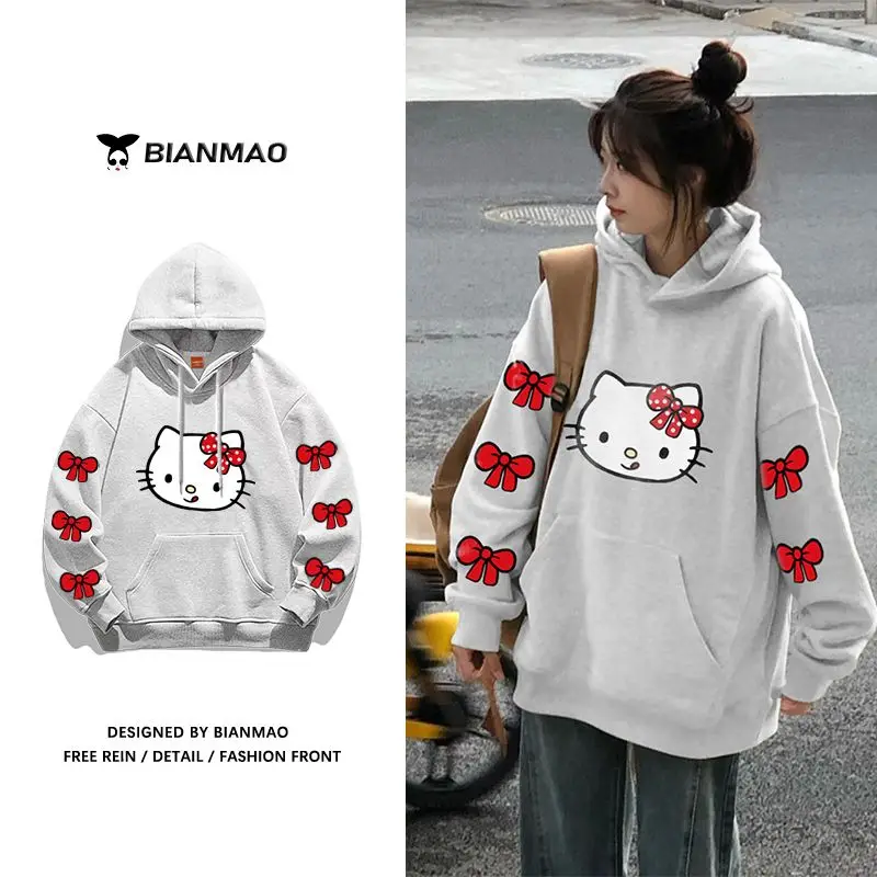 

Толстовка с капюшоном Hello Kitty кавайные толстовки Sanrio Японские Аниме свитшоты манга с длинными рукавами готические мужские