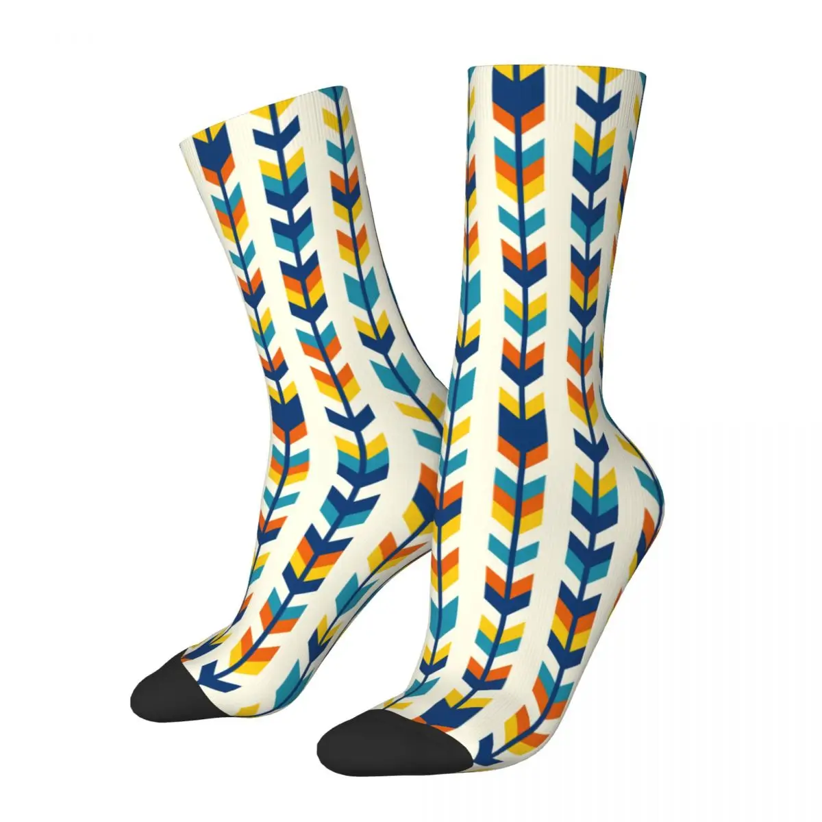 Blue Teal Yellow Orange Arrow Polyester Long Sock For Women Men