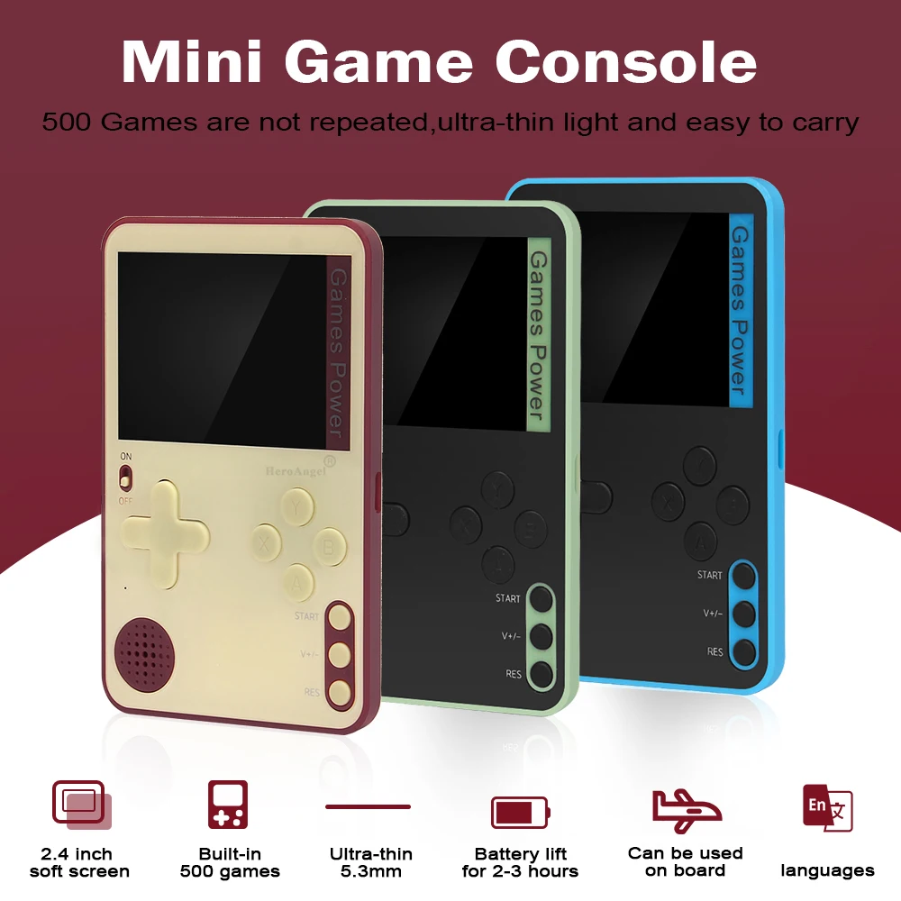 

K10 Ultra-thin Handheld Game Console 2.4inch Color Screen Handheld Game Console with 500 Retro Games 400mAh Rechargeable Battery