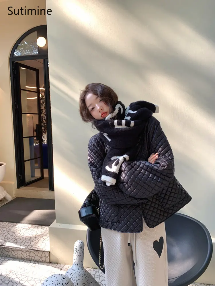 Autumn and Winter Clothes Women Cream Puff Rhombic Shape Coat Women Office Lady Button Pockets Loose Winter Coat Women