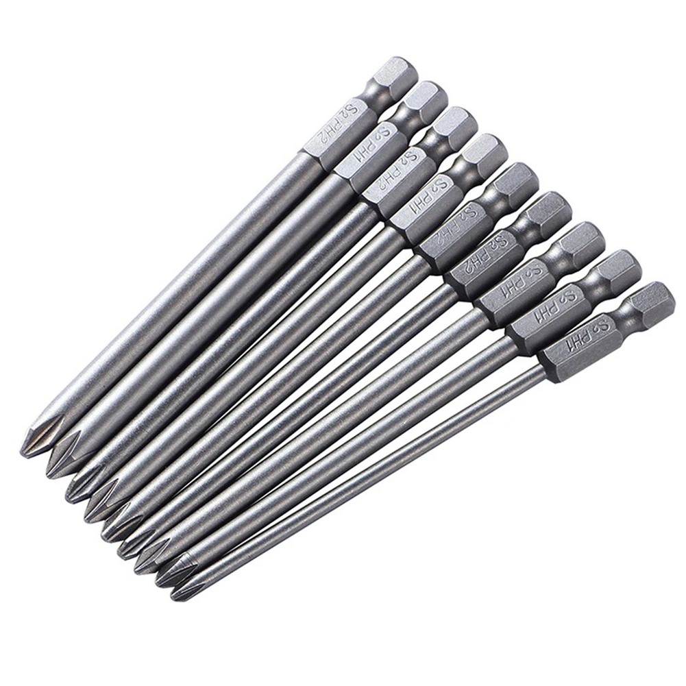 

9pcs PH1 PH2 Magnetic Screwdriver Bit S2 Steel 100mm Electric Screw Driver Hex Shank Screwdriver Bits Straight Cross Head Batche