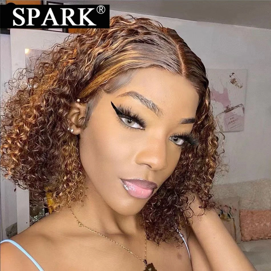 Ed Curly Bob Brazilian Human Hair 13×4/4×4 Hd Lace Front Bob Wig #1b Middle Part Lace Wig
