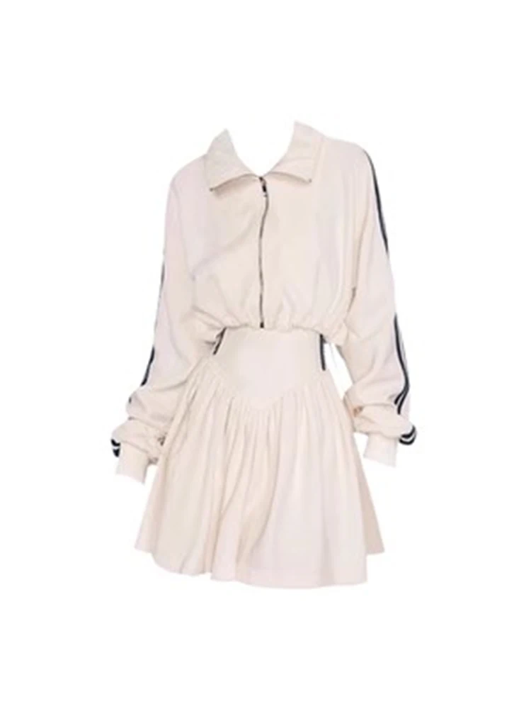 

Элегантный костюм во французском стиле, комплект из двух предметов, полосатый жакет с воротником «Питер Пэн» в стиле мори + юбка-трапеция с эластичным поясом, простой стиль в стиле преппи