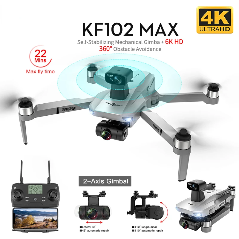 

Профессиональный Квадрокоптер KF102 MAX 4K с HD камерой, устройство для измерения яркости, Wi-Fi, GPS, 2-осевой стабилизатор Anti-Shake Gimbal, Бесщеточный Мини-Дрон KF102 4k