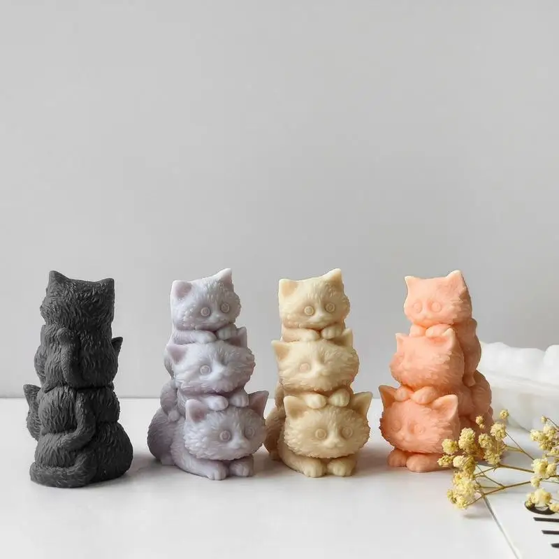 ulowane silikonowe formy do świec 3D Cat Cute Animal Series Crafts Gypsum Resin Soap Ice Making DIY Kitten Chocolate Cake Baking Mold
