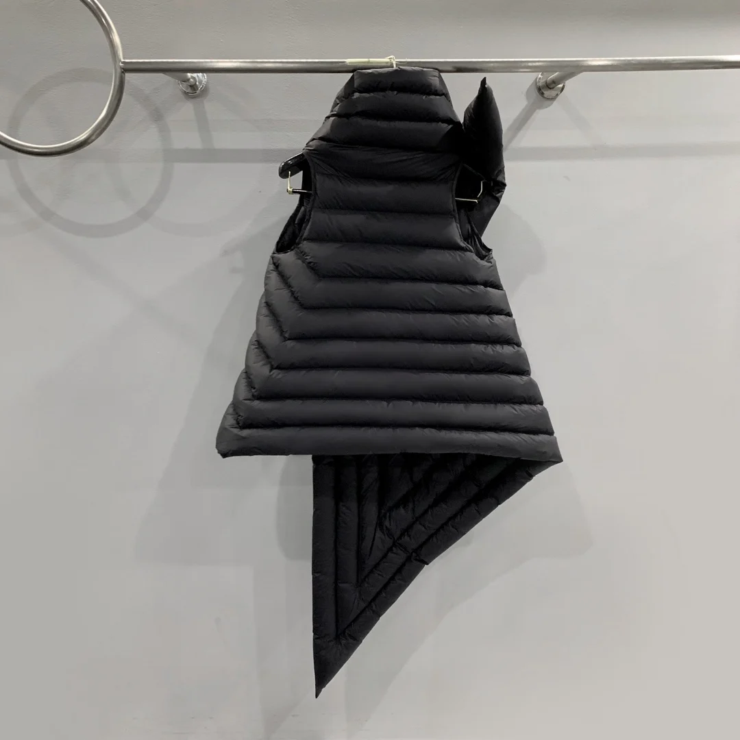 Черный Асимметричный женский пуховик без рукавов с запахом индивидуальный