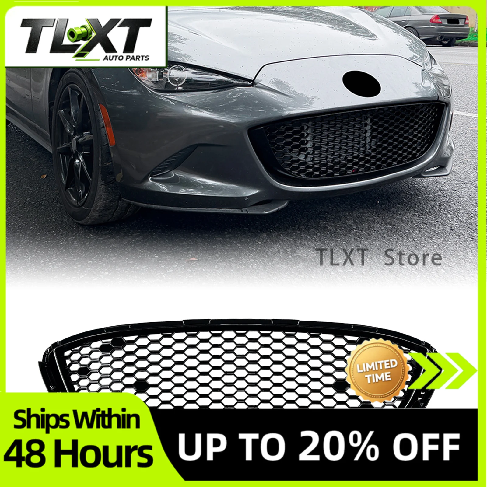 Фото Для Mazda MX-5 Miata ND 2016-2026 гг. Глянцевая черная верхняя решетка переднего бампера, сетка капота, воздухозаборник, защита кузова, гоночная решетка. №1