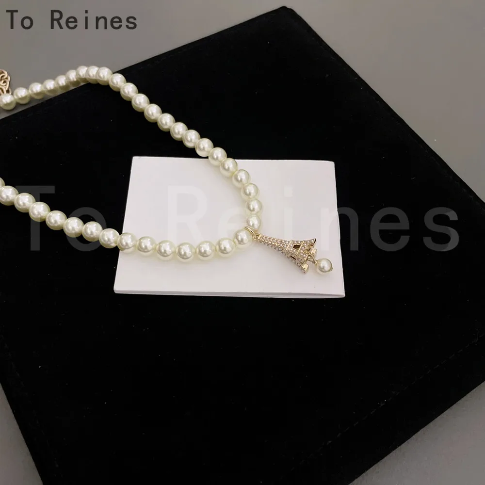 

To Reines Eiffel Tower Paris Pendant Necklace For Woman Wedding Engagement Fashion Gift Chic Pearl Jewelry Stereoscopic Design