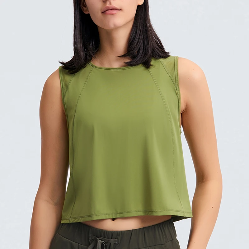 Кроп-майка женская спортивная с круглым вырезом сетчатая майка без рукавов