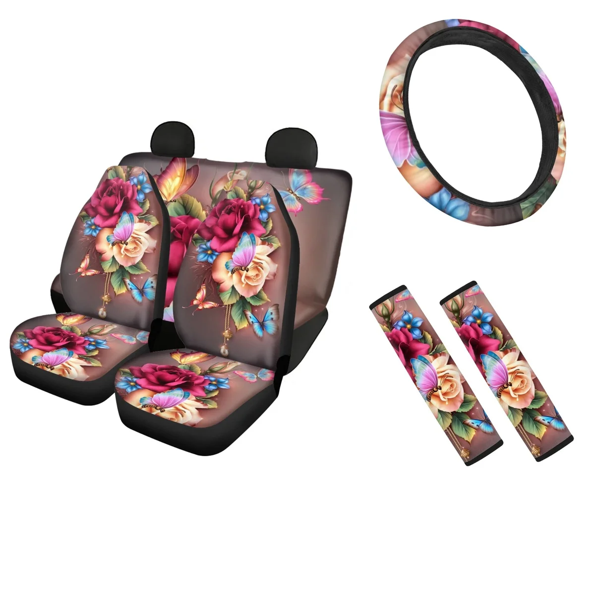 

Чехлы на передние и задние сиденья автомобиля, прочные чехлы с изображением бабочки и цветов, для руля
