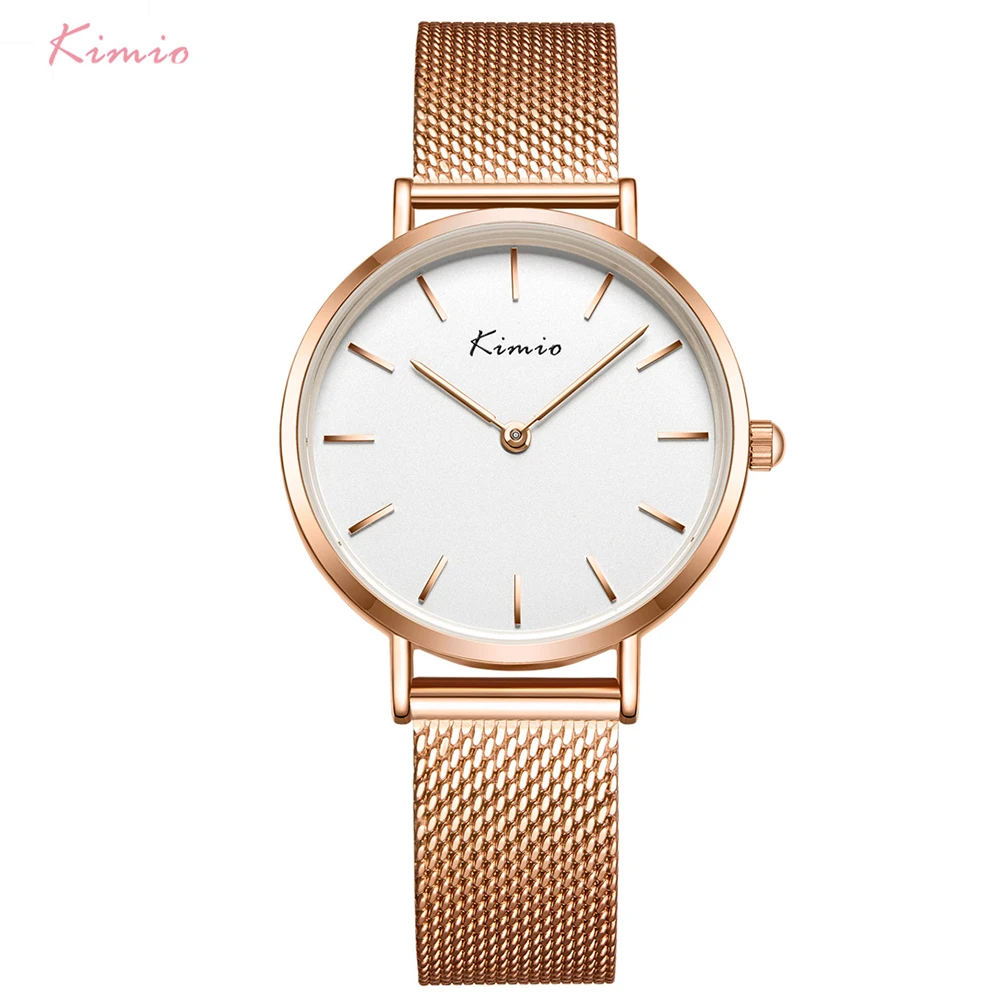 

Kimio Women Dress Watches Fashion Quartz Wristwatch Stainless Steel Mesh Belt Watch Ladies Simple Ultra Thin Watch Reloj Mujer