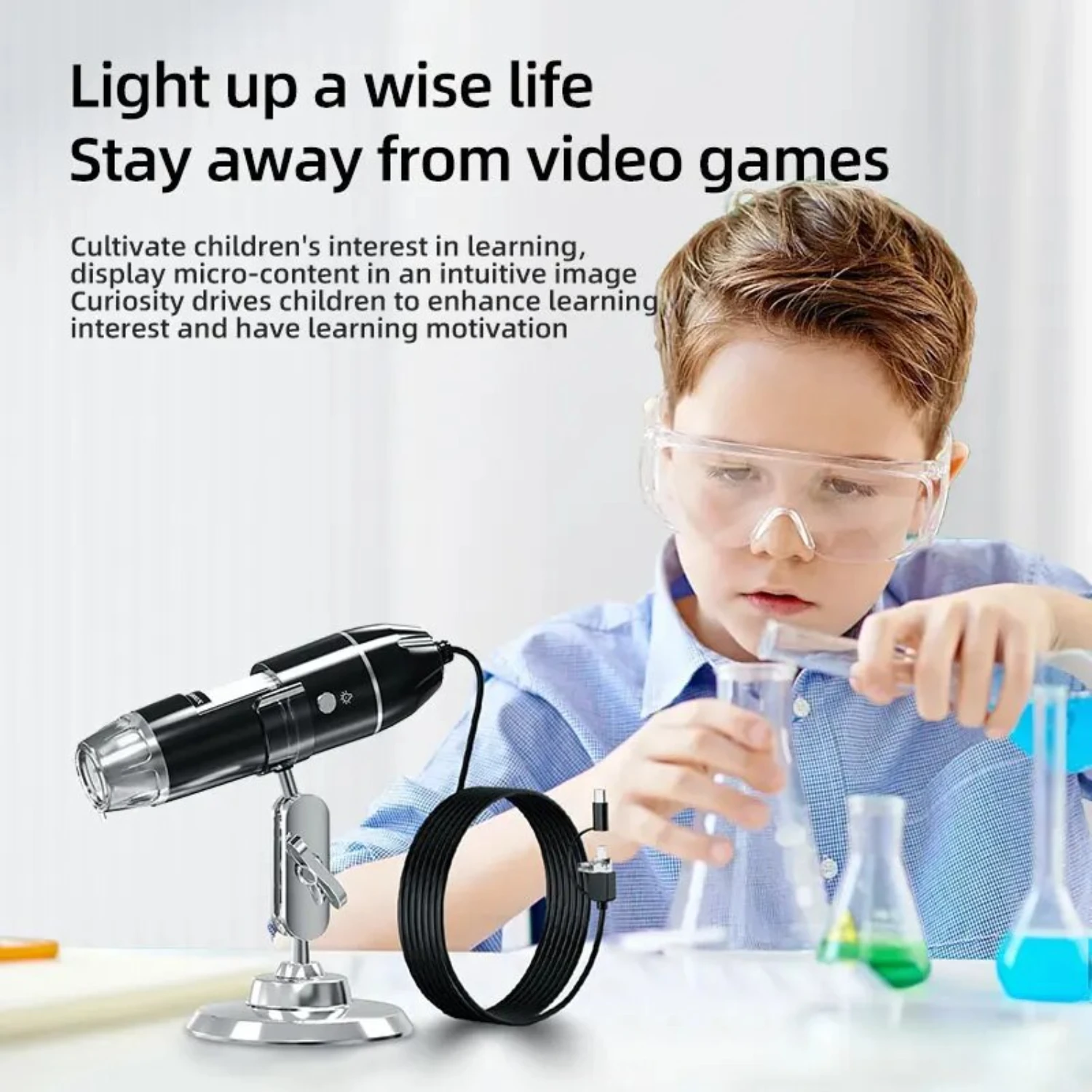 Compact Portable High Definition 1600X 3in 1 Digital Microscope Camera with LED Soldering Magnifier - Type-C USB Charge Precis