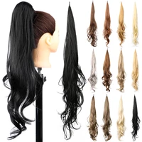 long wave flexible hair ponytail hair extensions 32 inch synthetic wrap around pony tail hairpieces black brown blonde mix color